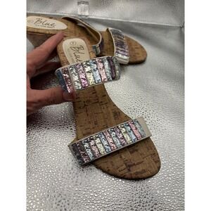 Blue Suede Shoes Womens Cork Wedge Sandals Multi Color Metallic Straps Size 7
